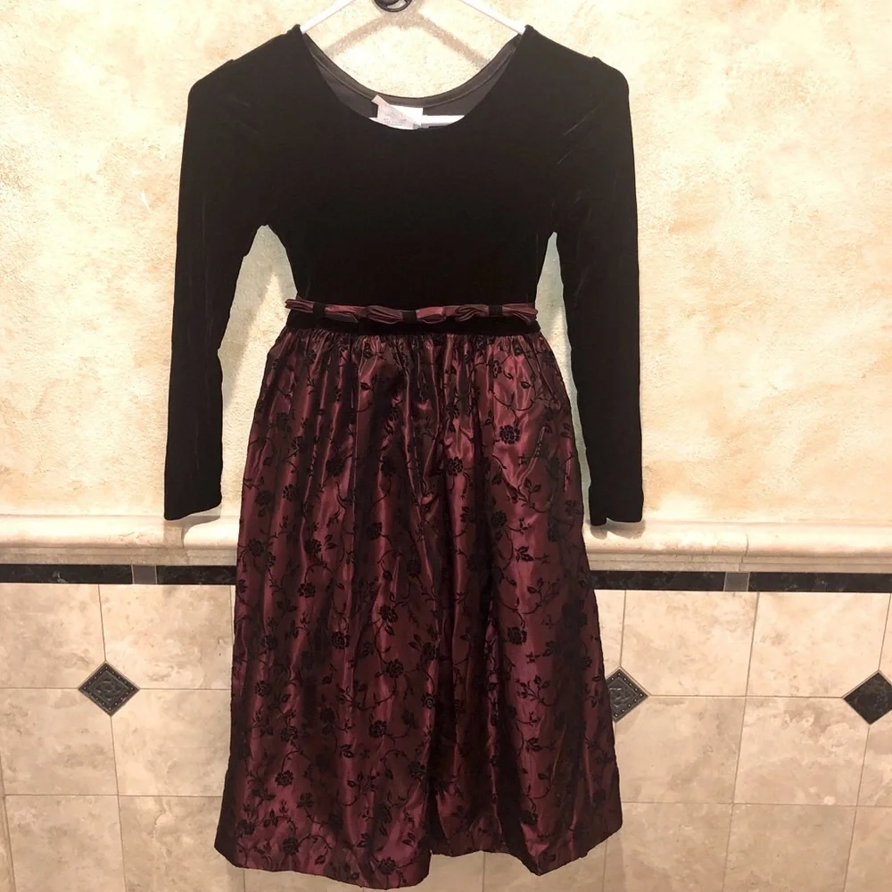 BONNIE JEAN GIRLS DRESS VINTAGE BLACK VELVET SZ 8
